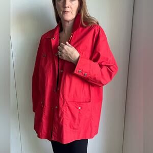 Vintage Womens Jacket Spring Chore Jacket Red Size Medium Oversized Snap